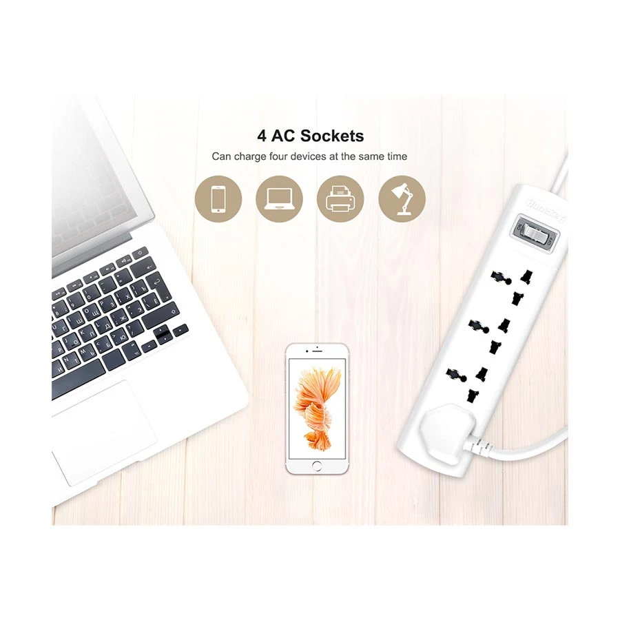 Huntkey 2 Pin 4 Port White Power Strip SZM401 - Image 3